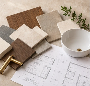 Project finish samples and bathroom plans