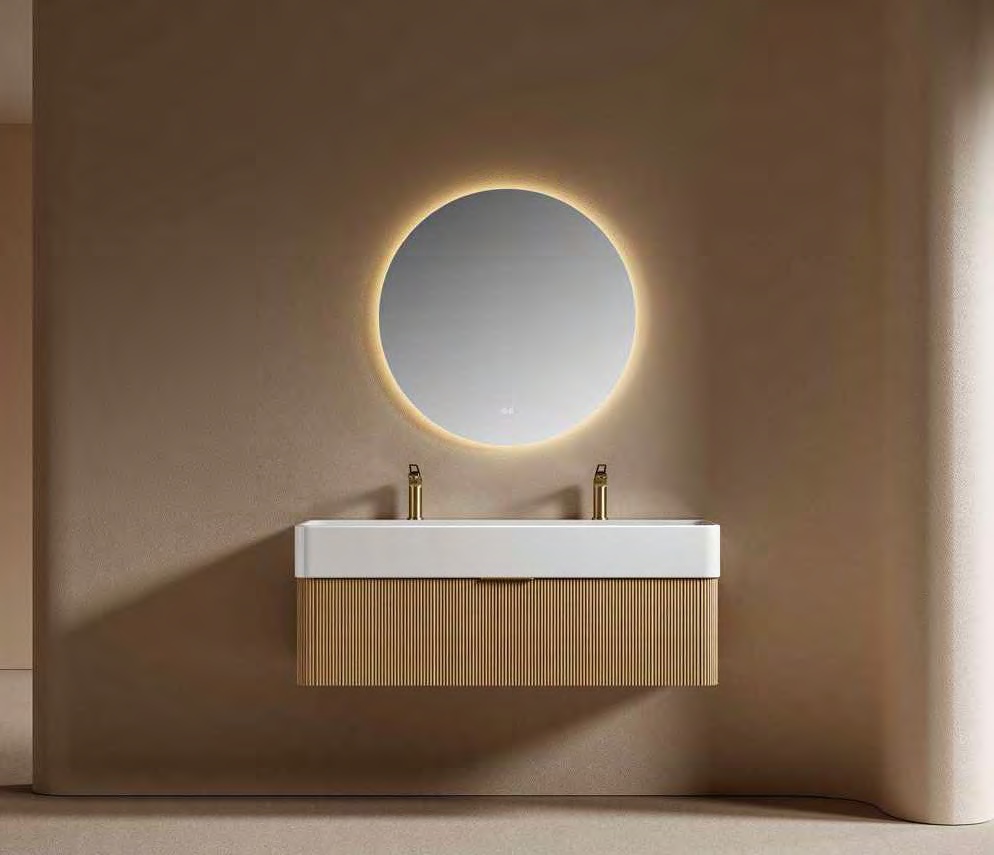 GOGO 6134 Minimal Floating Vanity with Round Mirror