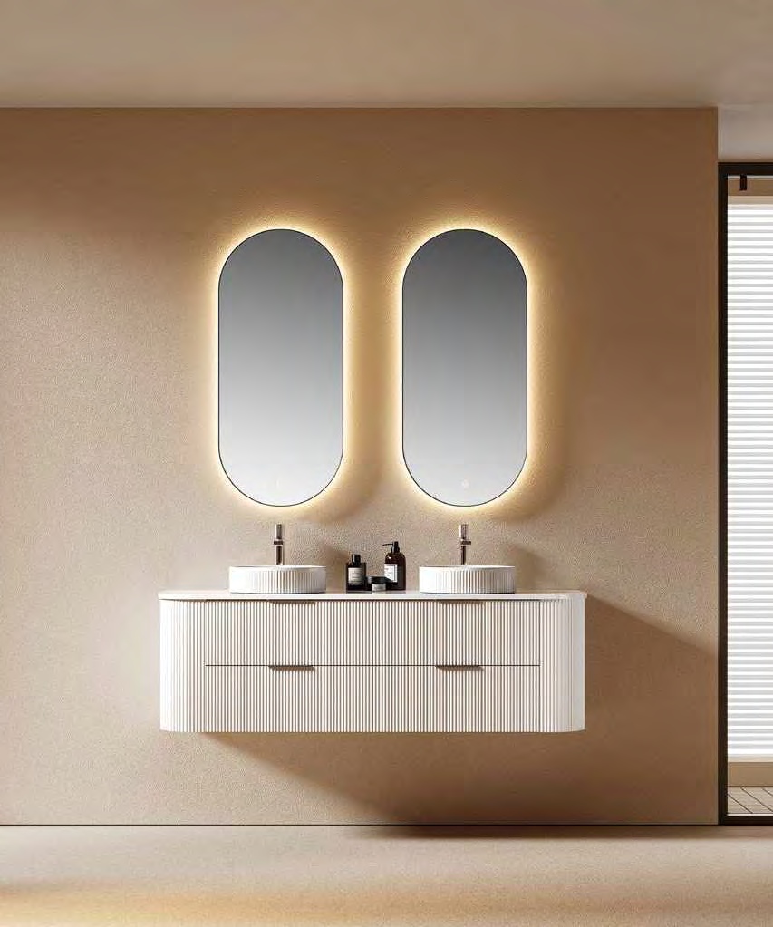 GOGO 6135B White Double Vanity with Arch Mirrors