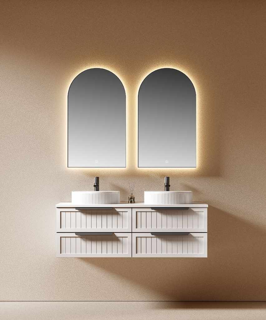 GOGO 6148 White Double-Basin Floating Vanity