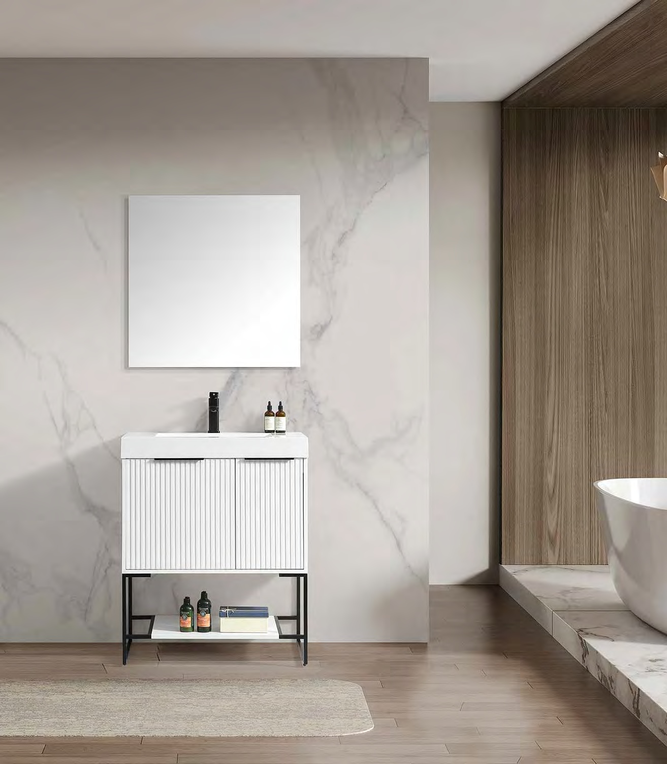 Classic panelled freestanding bathroom vanity in white finish