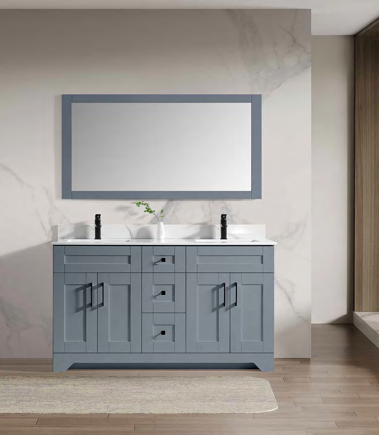GOGO 6230 Blue Double-Basin Floor Vanity