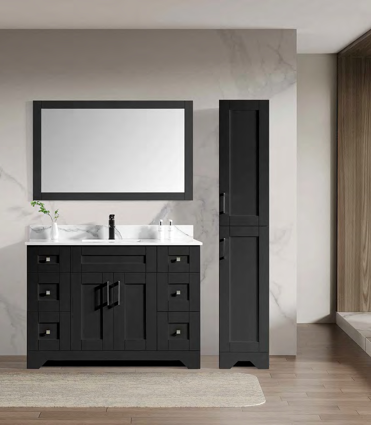GOGO 6233 Black Panelled Storage Vanity