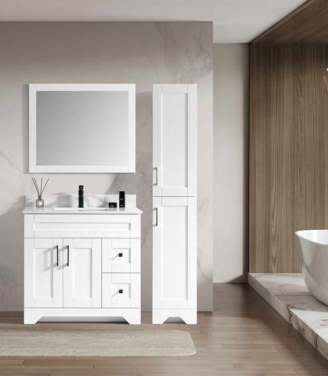 GOGO 6236 White Freestanding Storage Vanity